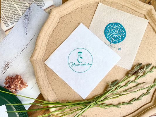 4折シングルナフキン 白地/未晒 オリジナル印刷